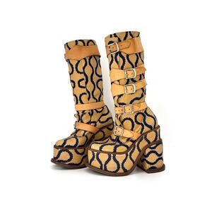 Vivienne Westwood Runway 2013 Pirate Clomper Squiggle Print Platform Boots 36